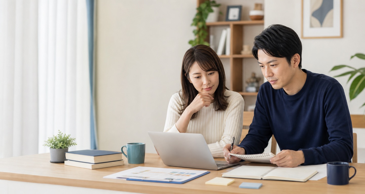 学習先を比較しながらノートを取る社会人のイメージ